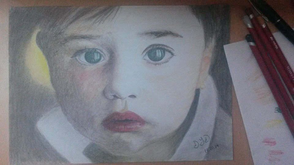 A colored-pencil portrait of a child