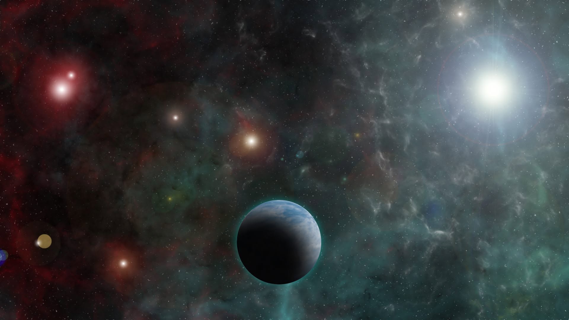 A Photoshop scene of a planet in front of a bright star
