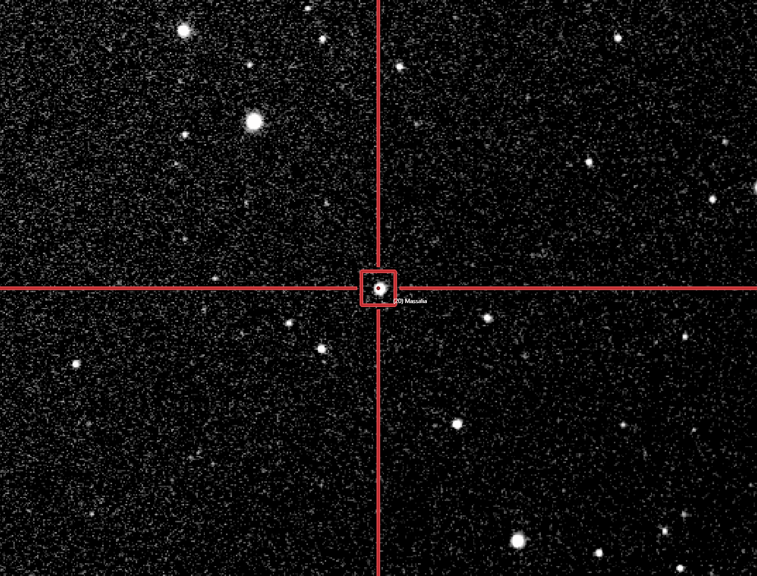 A blink of asteroid (20) Massalia, held in the crosshairs while the stars shift